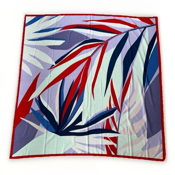 Galeries Lafayette Scarf Vibrant Botanical Abstract Print Size 51" x 51" French - Picture 2 of 3
